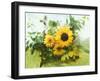 Sun Flowers And Green Vine Bouquet with Green Mountain Tops-null-Framed Photographic Print