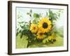 Sun Flowers And Green Vine Bouquet with Green Mountain Tops-null-Framed Photographic Print