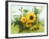 Sun Flowers And Green Vine Bouquet with Green Mountain Tops-null-Framed Photographic Print