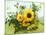 Sun Flowers And Green Vine Bouquet with Green Mountain Tops-null-Mounted Photographic Print