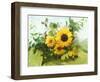 Sun Flowers And Green Vine Bouquet with Green Mountain Tops-null-Framed Photographic Print