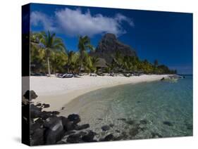 Sun Loungers on Beach and Mont Brabant (Le Morne Brabant), Mauritius, Indian Ocean-Michael Runkel-Stretched Canvas