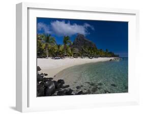 Sun Loungers on Beach and Mont Brabant (Le Morne Brabant), Mauritius, Indian Ocean-Michael Runkel-Framed Photographic Print