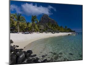 Sun Loungers on Beach and Mont Brabant (Le Morne Brabant), Mauritius, Indian Ocean-Michael Runkel-Mounted Photographic Print