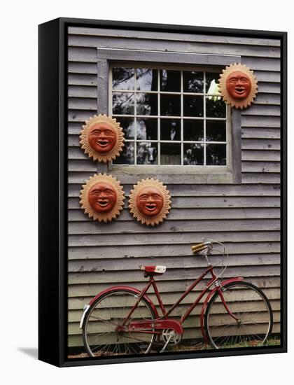 Sun Masks and Bicycle, Wiscasset, Maine, USA-Walter Bibikow-Framed Stretched Canvas