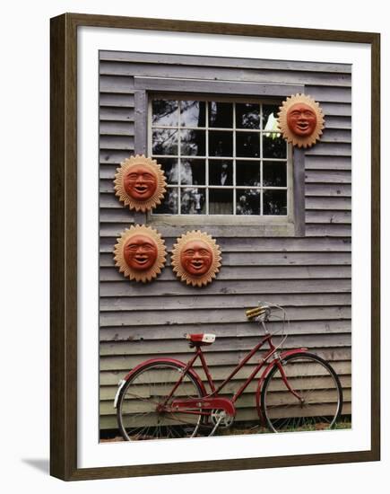 Sun Masks and Bicycle, Wiscasset, Maine, USA-Walter Bibikow-Framed Premium Photographic Print