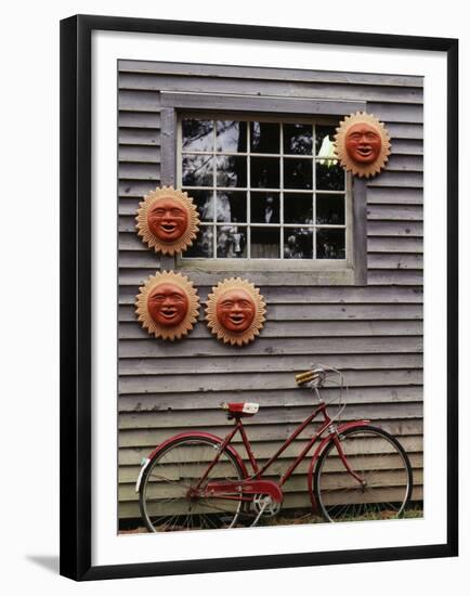 Sun Masks and Bicycle, Wiscasset, Maine, USA-Walter Bibikow-Framed Premium Photographic Print