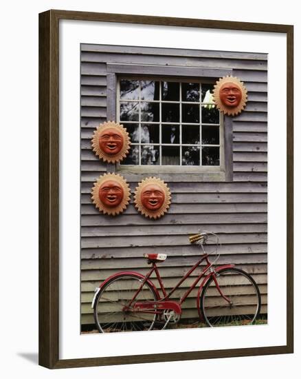 Sun Masks and Bicycle, Wiscasset, Maine, USA-Walter Bibikow-Framed Premium Photographic Print