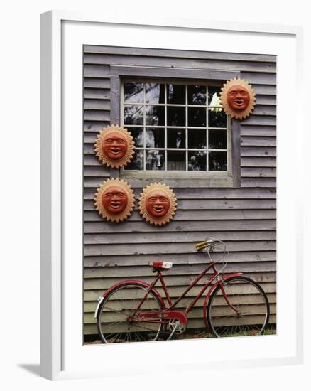 Sun Masks and Bicycle, Wiscasset, Maine, USA-Walter Bibikow-Framed Photographic Print