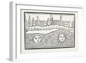 Sun, Moon, Stars and Earth Transposed, Illustration from 'Chap-Books of the Eighteenth Century'…-null-Framed Giclee Print