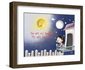 Sun, Moon, Stars-Blue Fish-Framed Art Print