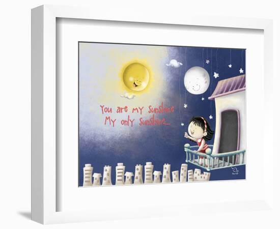 Sun, Moon, Stars-Blue Fish-Framed Art Print