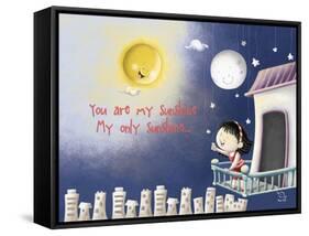 Sun, Moon, Stars-Blue Fish-Framed Stretched Canvas