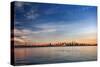 Sun Painting the City Skyline Gold, Blue Water and Sky-West Coast Scapes-Stretched Canvas