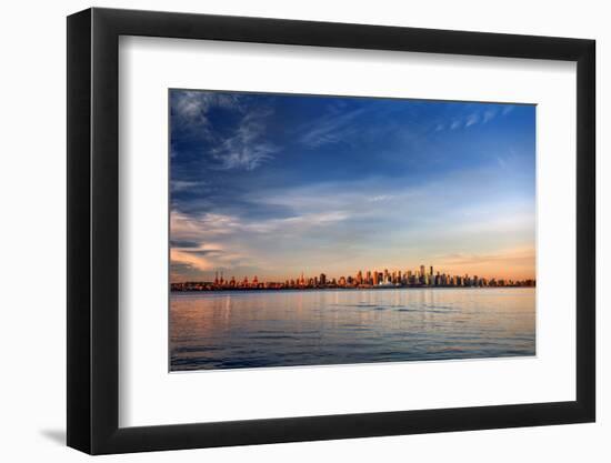 Sun Painting the City Skyline Gold, Blue Water and Sky-West Coast Scapes-Framed Photographic Print