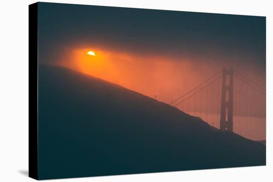 Sun Peeking Through the Fog at Golden Gate Bridge-null-Stretched Canvas