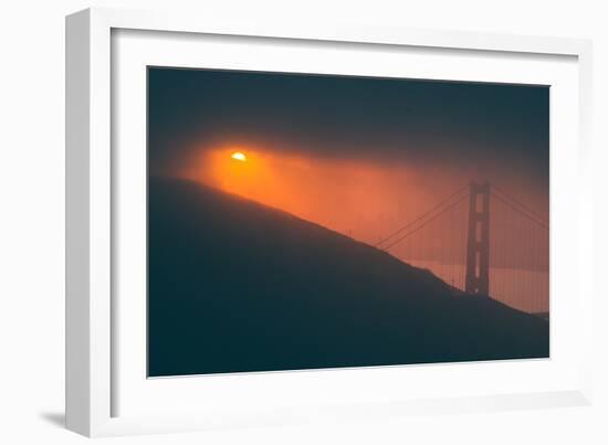Sun Peeking Through the Fog at Golden Gate Bridge-null-Framed Photographic Print