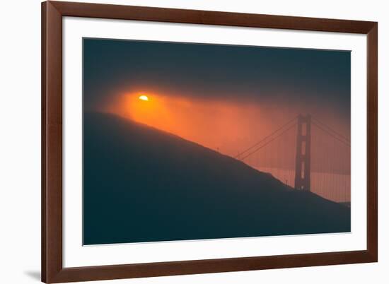 Sun Peeking Through the Fog at Golden Gate Bridge-null-Framed Photographic Print