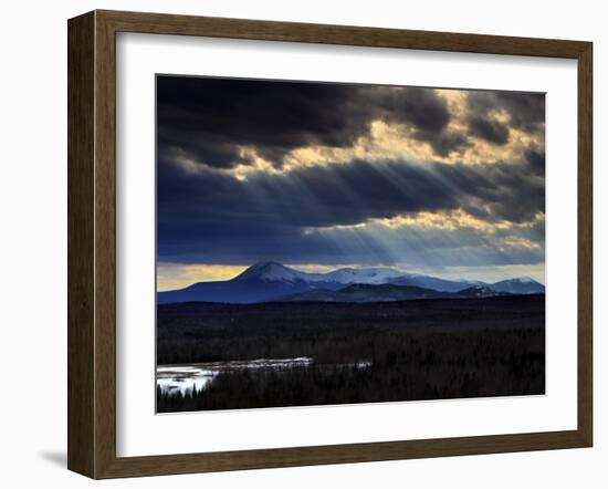Sun Rays Filter Through Clouds over Mount Katahdin in Maine's Baxter State Park-null-Framed Photographic Print