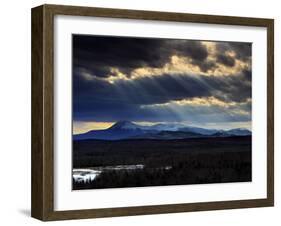 Sun Rays Filter Through Clouds over Mount Katahdin in Maine's Baxter State Park-null-Framed Photographic Print