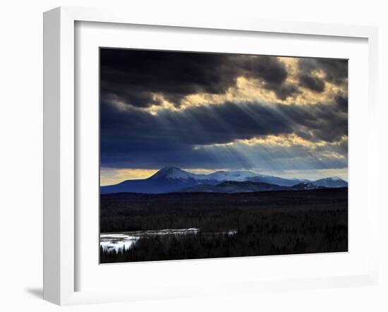 Sun Rays Filter Through Clouds over Mount Katahdin in Maine's Baxter State Park-null-Framed Photographic Print