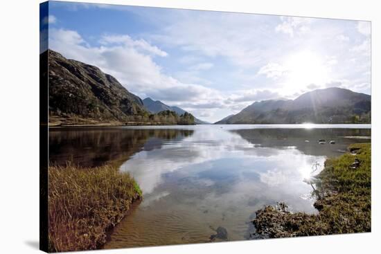 Sun Reflection of Loch Shiel Lake at Glenn Finnan Highlands Scotland-vichie81-Stretched Canvas