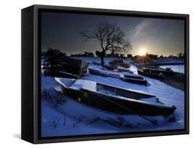 Sun Rises in Mackerel Cove on Bailey Island Where Fishermen's Skiffs Wait Out the Winter, in Maine-null-Framed Stretched Canvas