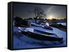 Sun Rises in Mackerel Cove on Bailey Island Where Fishermen's Skiffs Wait Out the Winter, in Maine-null-Framed Stretched Canvas