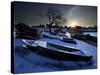 Sun Rises in Mackerel Cove on Bailey Island Where Fishermen's Skiffs Wait Out the Winter, in Maine-null-Stretched Canvas
