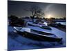 Sun Rises in Mackerel Cove on Bailey Island Where Fishermen's Skiffs Wait Out the Winter, in Maine-null-Mounted Photographic Print