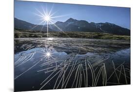 Sun rises on Peak Emet reflected in Lake Andossi Chiavenna Valley Spluga Valley  Valtellina Lombard-ClickAlps-Mounted Photographic Print