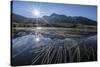 Sun rises on Peak Emet reflected in Lake Andossi Chiavenna Valley Spluga Valley  Valtellina Lombard-ClickAlps-Stretched Canvas