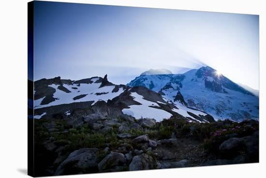 Sun Rising from Behind Mount Rainier - Mount Rainier National Park, Washington-Dan Holz-Stretched Canvas