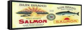 Sun Salmon Can Label - Puget Sound, WA-Lantern Press-Framed Stretched Canvas