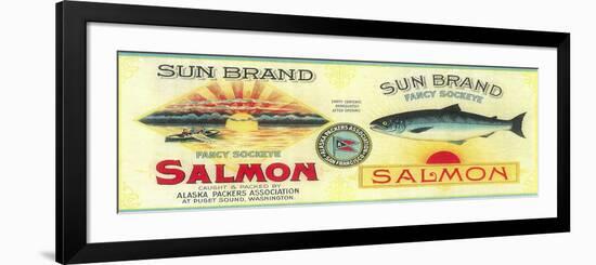 Sun Salmon Can Label - Puget Sound, WA-Lantern Press-Framed Premium Giclee Print