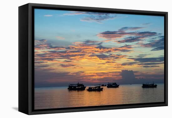 Sun sets over scuba diving boats in Koh Tao, Thailand, Southeast Asia, Asia-Logan Brown-Framed Stretched Canvas