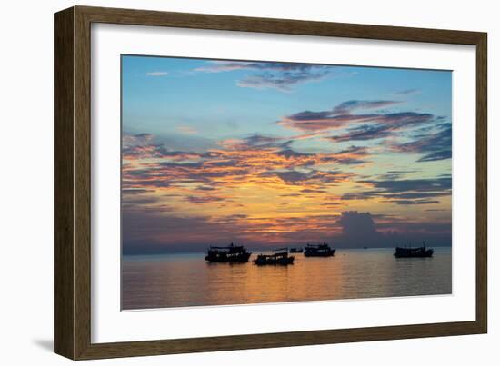 Sun sets over scuba diving boats in Koh Tao, Thailand, Southeast Asia, Asia-Logan Brown-Framed Photographic Print