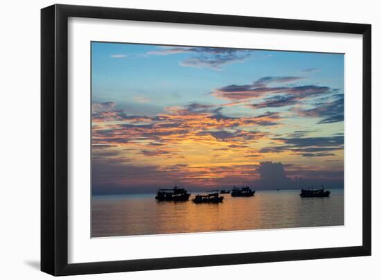 Sun sets over scuba diving boats in Koh Tao, Thailand, Southeast Asia, Asia-Logan Brown-Framed Photographic Print