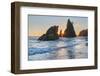 Sun setting behind Split Rock on Rialto Beach Olympic National Park, Washington State-Alan Majchrowicz-Framed Photographic Print