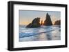 Sun setting behind Split Rock on Rialto Beach Olympic National Park, Washington State-Alan Majchrowicz-Framed Photographic Print