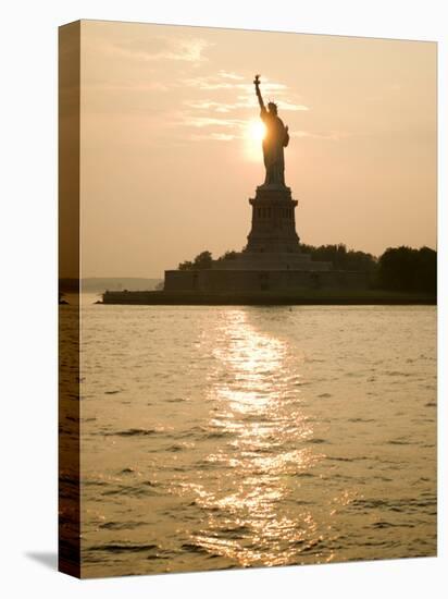 Sun Setting Behind the Statue of Liberty on a Summer Evening-John Nordell-Stretched Canvas