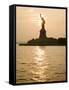 Sun Setting Behind the Statue of Liberty on a Summer Evening-John Nordell-Framed Stretched Canvas