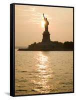 Sun Setting Behind the Statue of Liberty on a Summer Evening-John Nordell-Framed Stretched Canvas