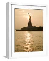 Sun Setting Behind the Statue of Liberty on a Summer Evening-John Nordell-Framed Photographic Print