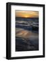 Sun setting on the Pacific Ocean with reflection of golden in the sand-Sheila Haddad-Framed Photographic Print
