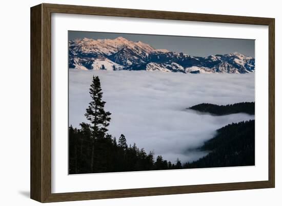 Sun Setting Over Mt Jackson From Teton Pass During A Winter Inversion Of Fog Covering Valley Below-Jay Goodrich-Framed Photographic Print