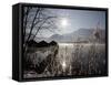 Sun Shines over Boat Houses on the Kochelsee Lake in Schlehdorf Near Murnau, Southern Germany-null-Framed Stretched Canvas