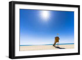 Sun shining over the lifeguard's cabin by the ocean, Morro Jable, Fuerteventura-Roberto Moiola-Framed Photographic Print