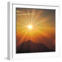 Sun Shinning Over the Mountain, Computer Graphics, Lens Flare-null-Framed Photographic Print