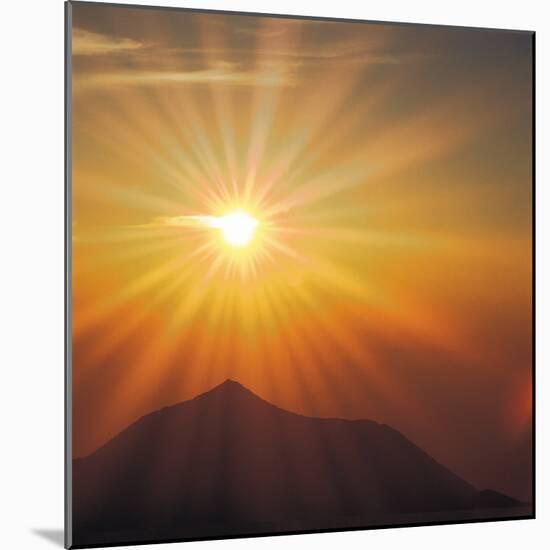 Sun Shinning Over the Mountain, Computer Graphics, Lens Flare-null-Mounted Photographic Print